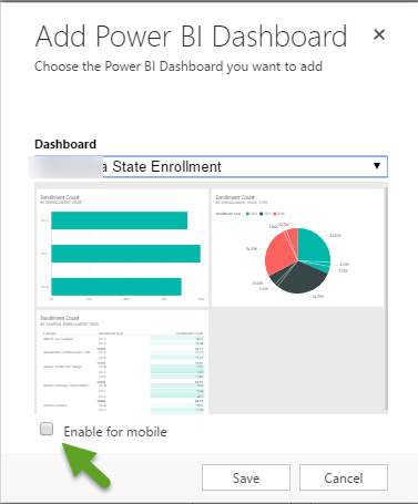 a new dialog shows all the dashboards in power bi in a dropdown. The user chooses which one they want embedded in this dashboard.